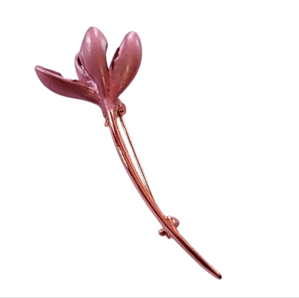 NWT Lilac Pink Lotus Flower on Golden Stem Brooch Pin Scarf Clip